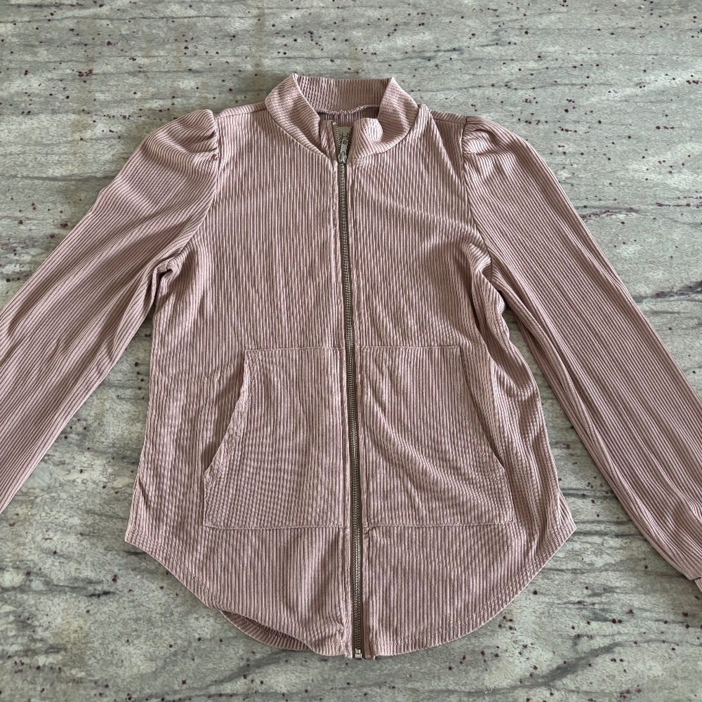 Chaser Womens Pale Pink Zip Up with Puffed Shoulders - Size M